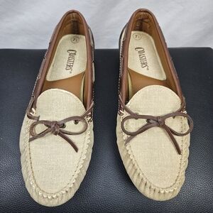 Coasters Vintage Tan Canvas‎ Flat Loafer Non Slip Sz 7.5 Comfort Nautical Preppy
